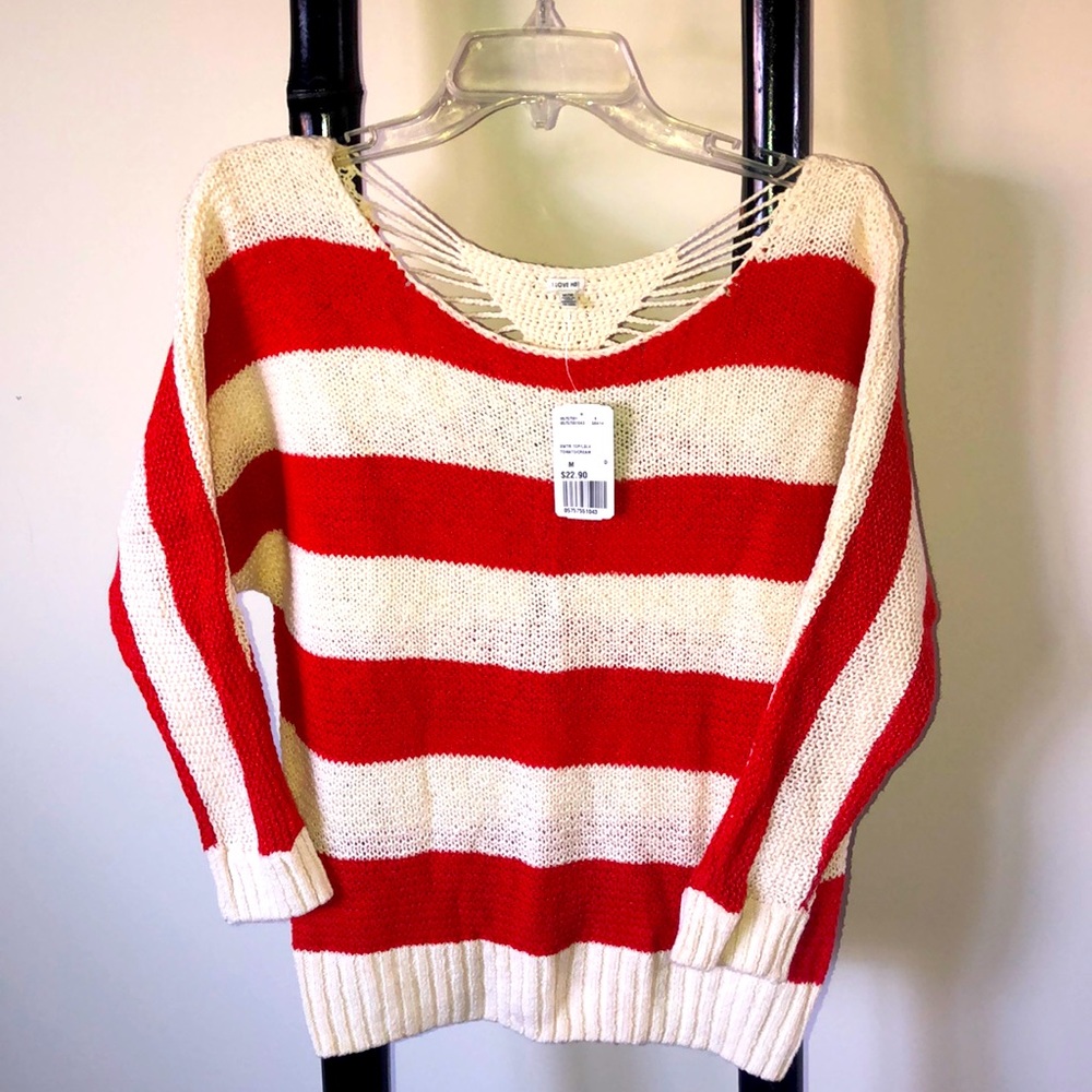 Coral Red & Cream Striped Sweater